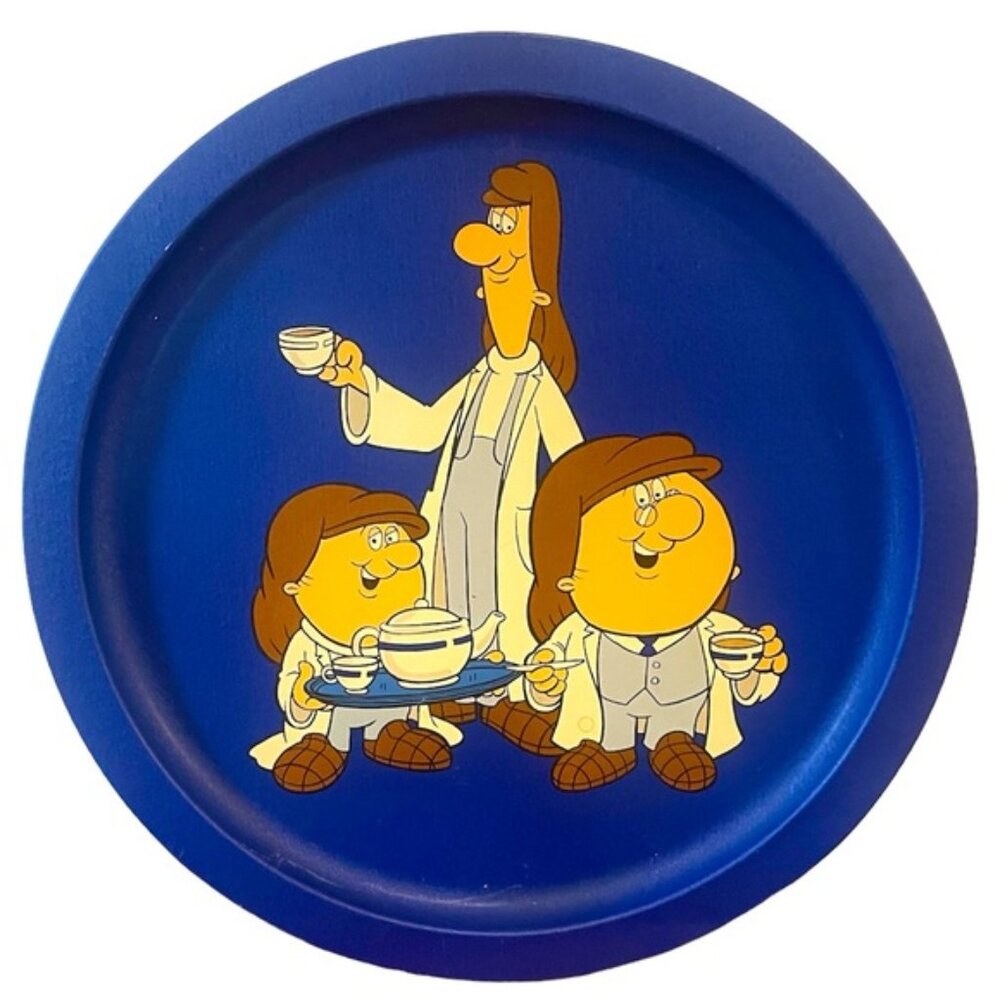 Vintage Tetley Tea Round Blue Metal 13” Serving Tray